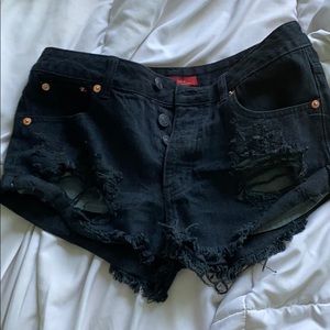 Black denim shorts
